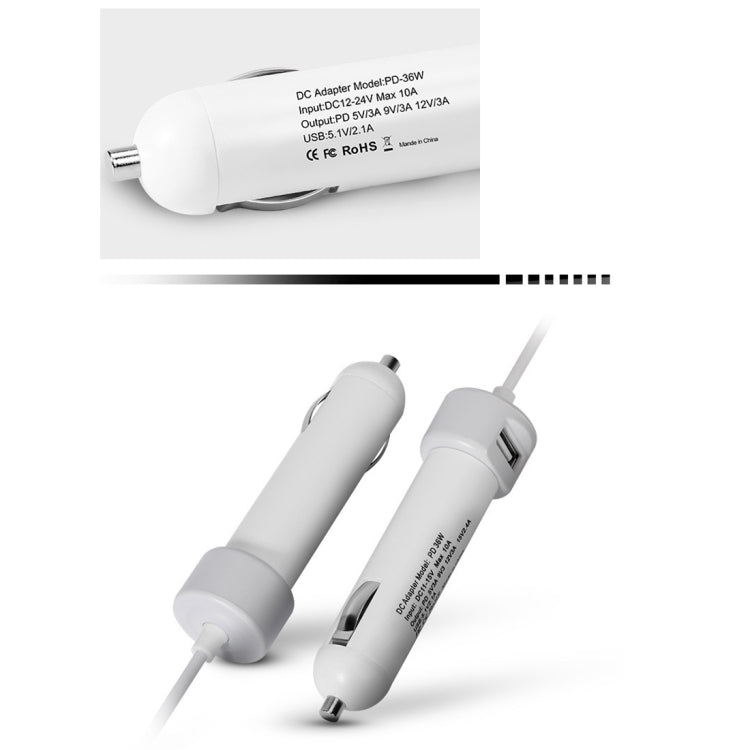 PD-36W 5V 9V 12V 15V  3A Type-C接口 適用於蘋果筆記本電腦車載充電器,帶1個USB 接口,線長2米