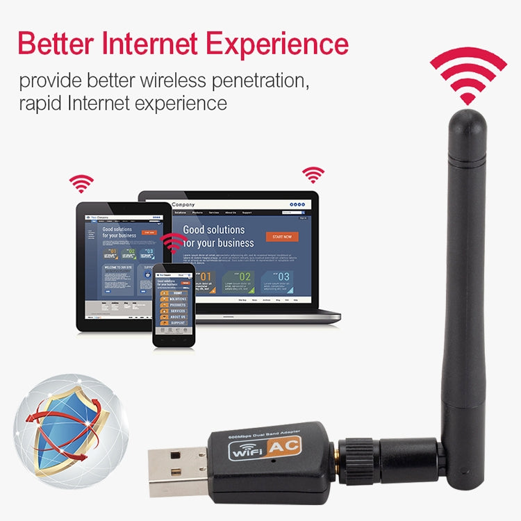 600 Mbps 雙頻 2.4/5ghz 無線 USB WiFi 網絡適配器帶天線