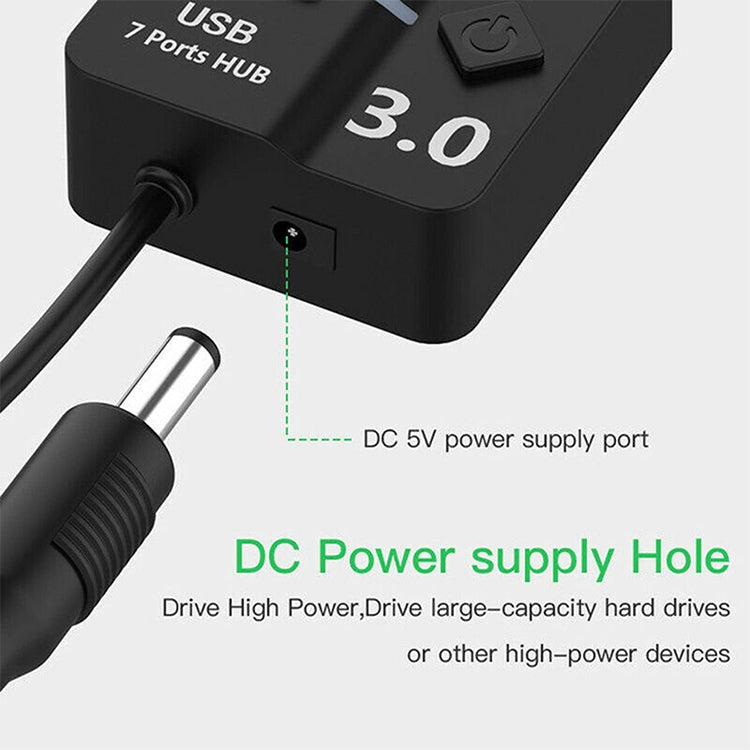 USB3.0高速7口 HUB集線器 一拖七分線器帶開關