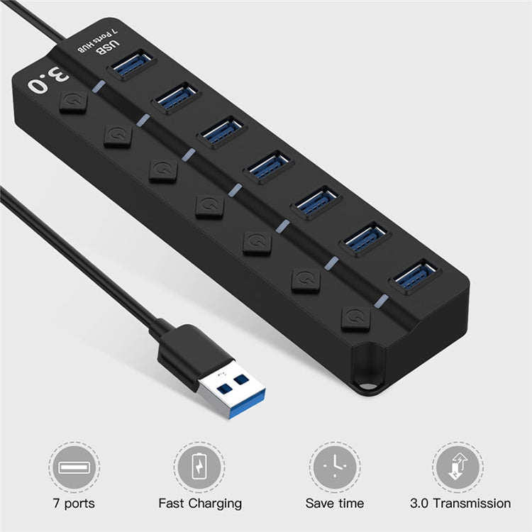 USB3.0高速7口 HUB集線器 一拖七分線器帶開關