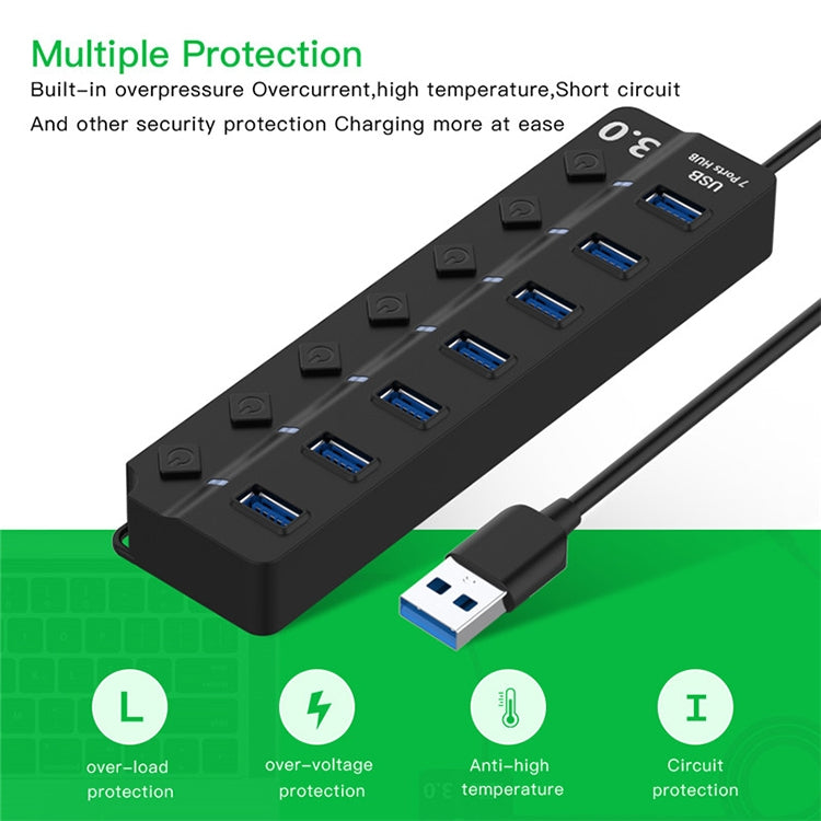 USB3.0高速7口 HUB集線器 一拖七分線器帶開關