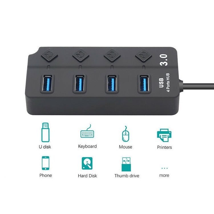 USB3.0高速4口 HUB集線器 一拖四分線器帶開關