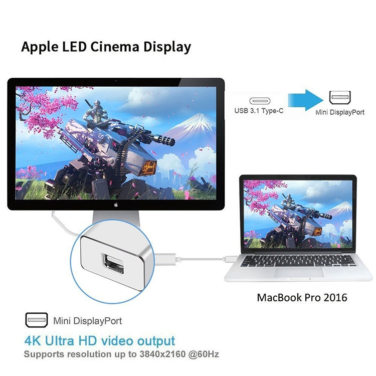 USB 3.1 Type-C 公頭轉Mini DP母頭 高清轉換線，線長：12cm