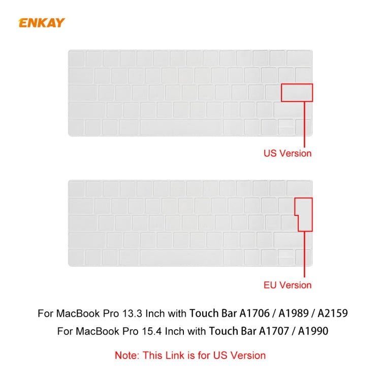 ENKAY 美版筆記本超薄TPU鍵盤保護膜  適用於MacBook Pro 13.3 inch A1706 / A1989 / A2159 & Pro 15.4 inch A1707 / A1990