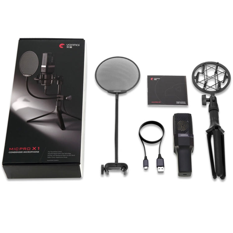 突音 X1 4合一 可摺疊升降專業桌面直播心型指向電容式錄音麥克風套裝帶防噴網&防震架&1.8m Type-C線