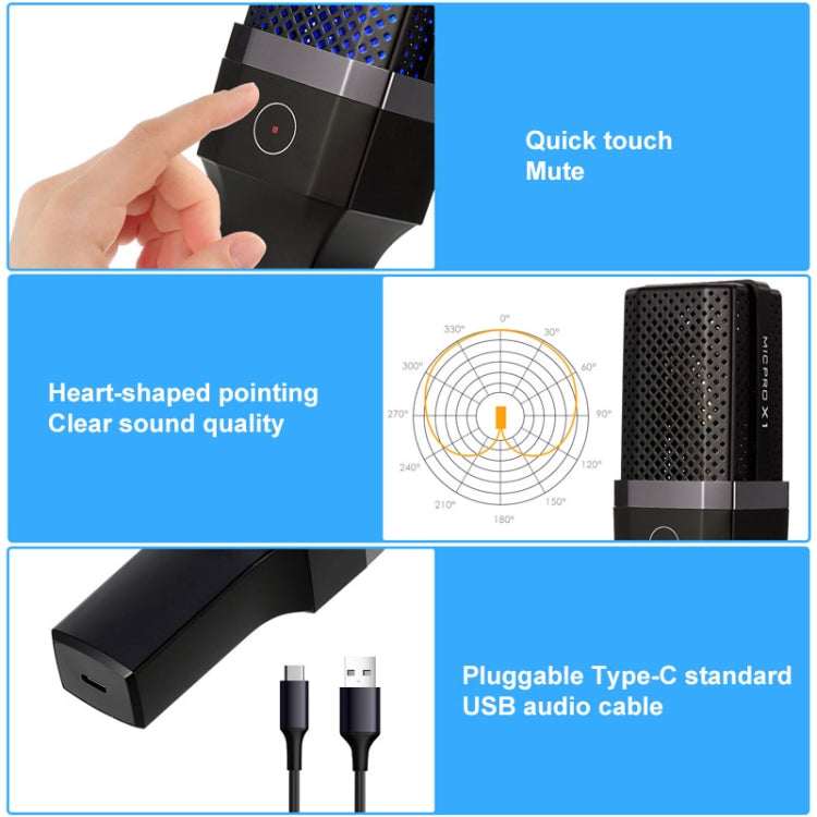 突音 X1 4合一 可摺疊升降專業桌面直播心型指向電容式錄音麥克風套裝帶防噴網&防震架&1.8m Type-C線