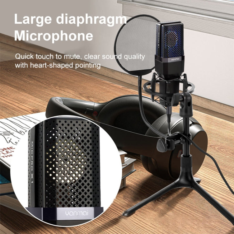 突音 X1 4合一 可摺疊升降專業桌面直播心型指向電容式錄音麥克風套裝帶防噴網&防震架&1.8m Type-C線