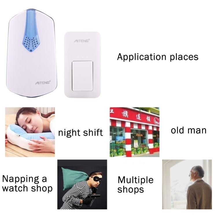 AITENG V026G 防水無電池無線門鈴 130m接收距離 美規