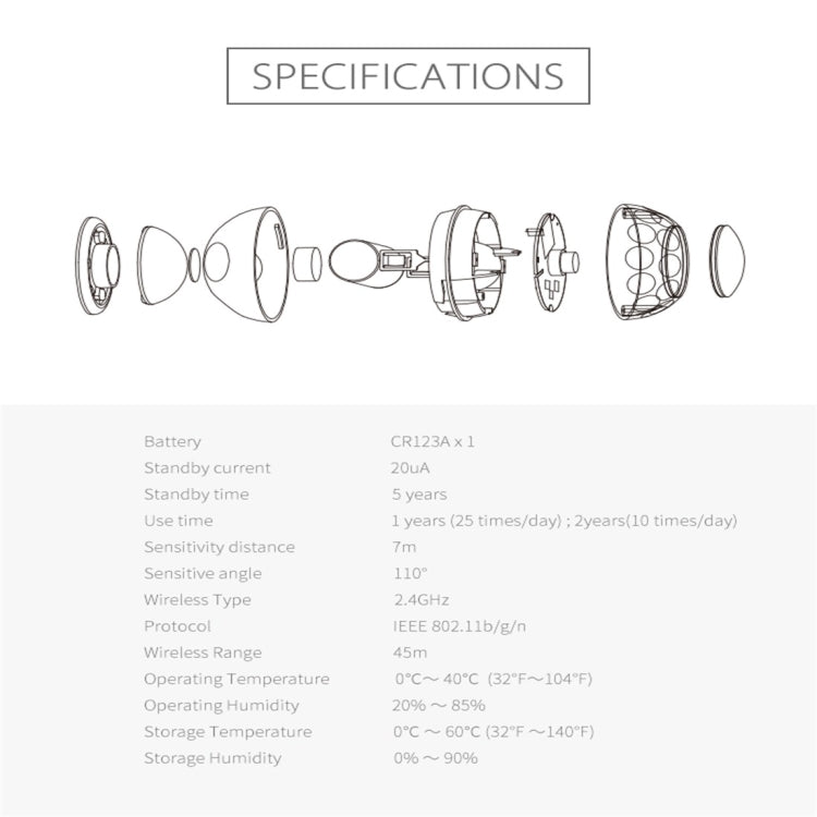 NEO NAS-PD02W 無線WIFI PIR運動傳感器 帶磁鐵支架 & 支持安卓 / IOS系統 & 紅外線監測