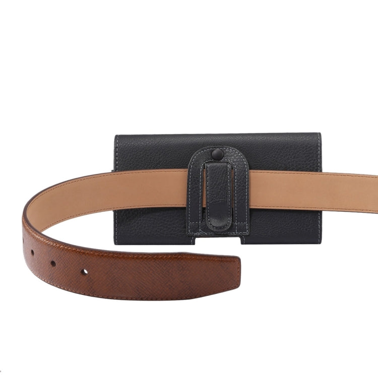 適用於小米MAX 等6.4寸手機通用 PU皮荔枝紋背夾扣上下開橫套掛腰包