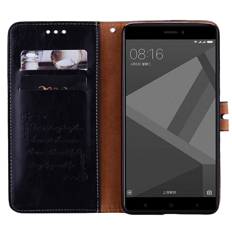 適用於小米紅米 Note 4X 商務型 油蠟紋 左右開皮套 帶支架 卡槽 錢包