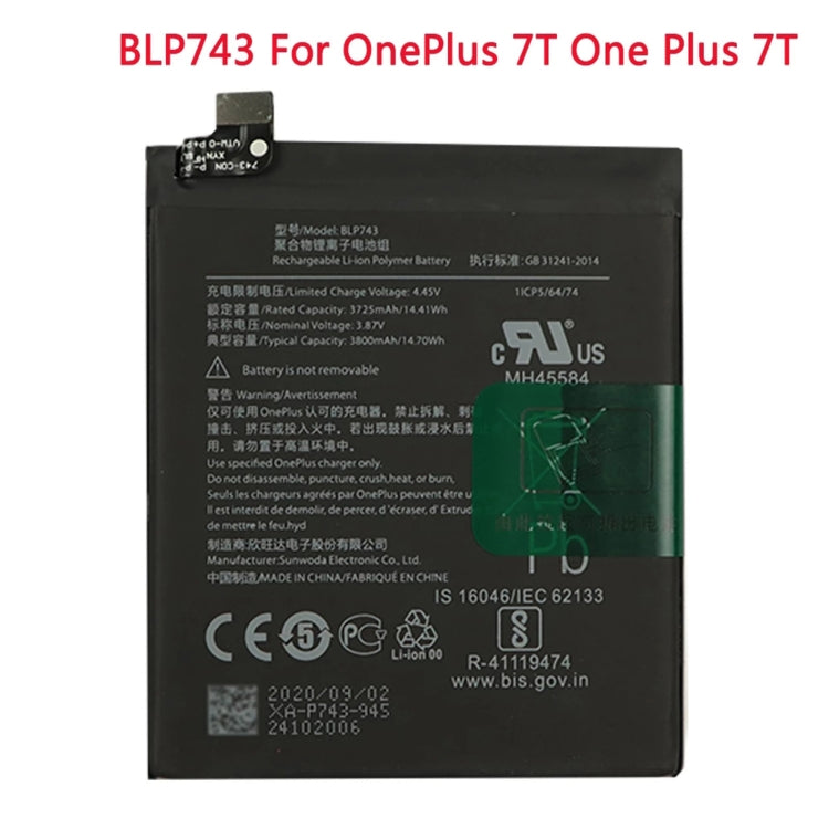 適用於OnePlus 7T 3800mAH 鋰離子聚合物電池 BLP743