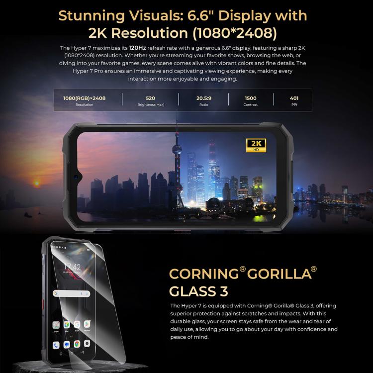 HOTWAV Hyper 7三防機，8GB+256GB，6.6英寸安卓14 天璣7050 5G八核, 網絡：5G, OTG, NFC