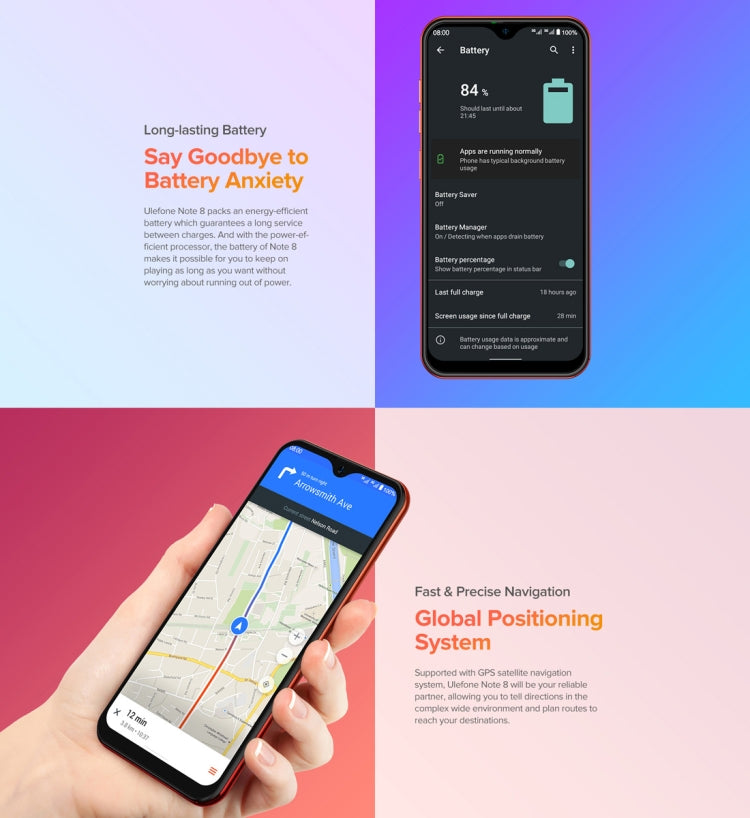 歐樂風 Note 8 2GB+16GB，雙后攝/臉部識別，5.5英寸 安卓10.0 GO ，MKT6580四核，3G網絡 雙卡