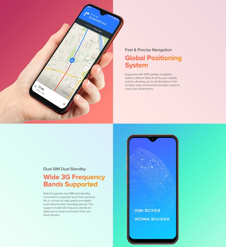歐樂風 Note 8 2GB+16GB，雙后攝/臉部識別，5.5英寸 安卓10.0 GO ，MKT6580四核，3G網絡 雙卡