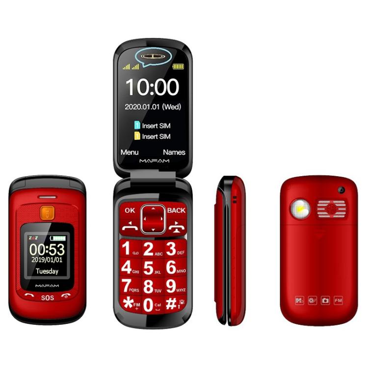 Mafam F899 Flip Phone, 2.4 inch, 32MB+32MB, Support FM, SOS, GSM, Family Number, Big Keys, Dual SIM, EU Plug, EU Plug