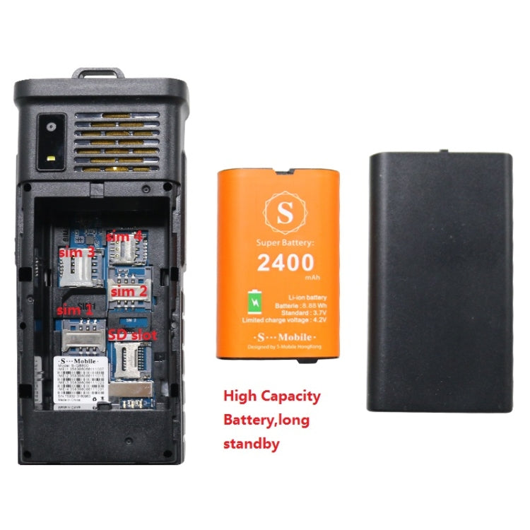S-G8800  2.2英寸三防老人手機四卡四待電霸天線功能機, 2400毫安電池 FM, 手電筒, GSM網絡