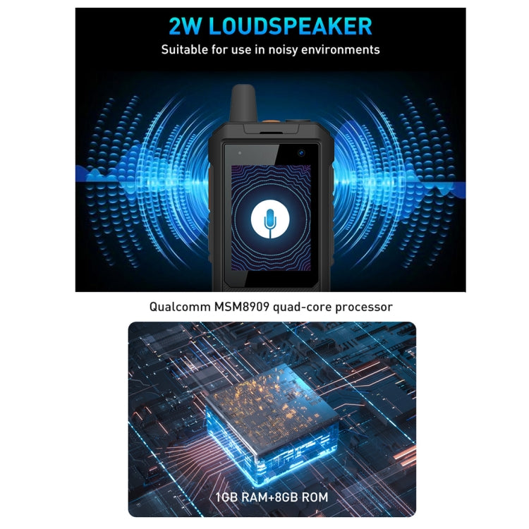 UNIWA F80 1GB+8GB 對講三防機, 2.4英寸安卓8.1, Qualcomm MSM8909四核, 4G網絡, 雙卡
