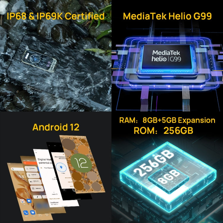 歐樂風  Armor 17 Pro 8GB+256GB，一億像素攝像頭, 夜視 6.58英寸IP68/IP69K三防機,  安卓12, MediaTek Helio G99 MT6789八核 支持側鍵指紋, 4G網絡 OTG, NFC, 國際版自帶谷歌商店 , Armor 17 Pro