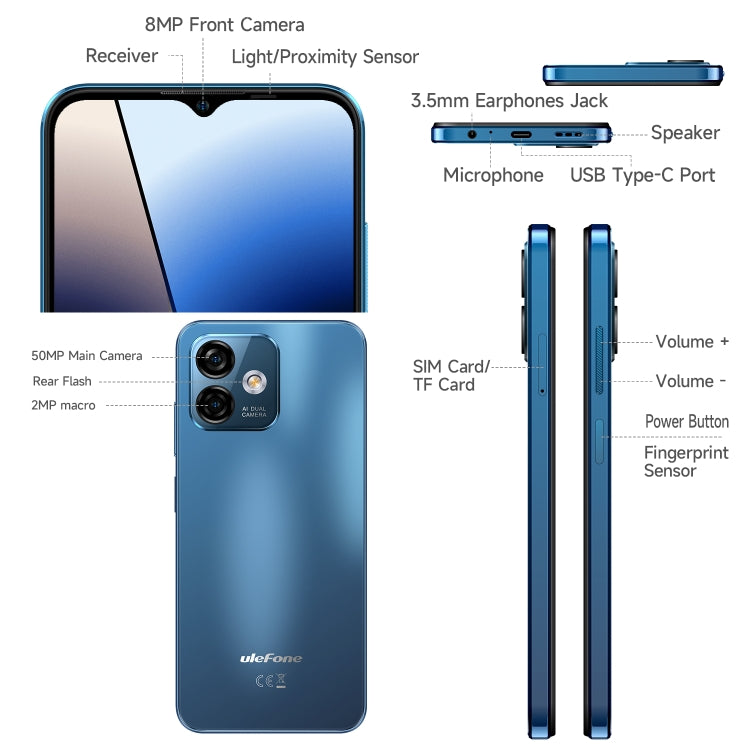 歐樂風Note 16 Pro 8GB+128GB  臉部識別/側鍵指紋, 6.52寸屏安卓13 Unisoc T606八核, 4G網絡, 雙卡, OTG
