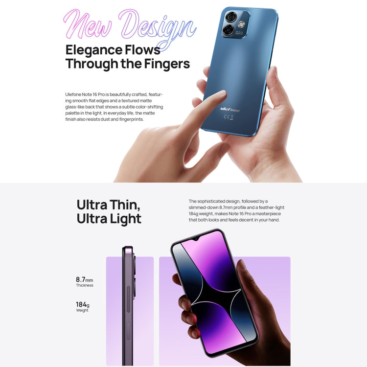歐樂風Note 16 Pro 8GB+128GB  臉部識別/側鍵指紋, 6.52寸屏安卓13 Unisoc T606八核, 4G網絡, 雙卡, OTG