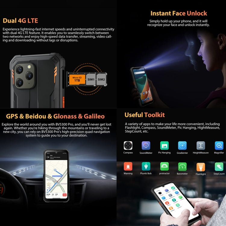 Blackview BV5300 Pro  4GB+64GB IP68三防手機 6580毫安 6.1英寸安卓12, MTK6765 Helio P35八核, 4G網絡, OTG, NFC, 雙卡