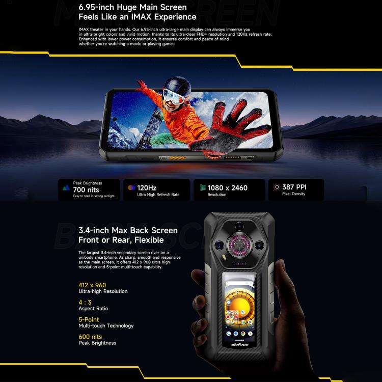 歐樂風Ulefone Armor 21  8GB+256GB，夜視 6.58英寸IP68/IP69K三防機,  安卓13, MediaTek Helio G99八核4G網絡 OTG, NFC, 國際版自帶谷歌商店  , Armor 21