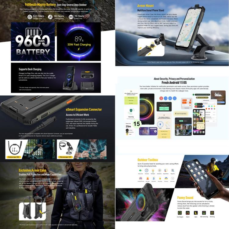 歐樂風Ulefone Armor 21  8GB+256GB，夜視 6.58英寸IP68/IP69K三防機,  安卓13, MediaTek Helio G99八核4G網絡 OTG, NFC, 國際版自帶谷歌商店  , Armor 21