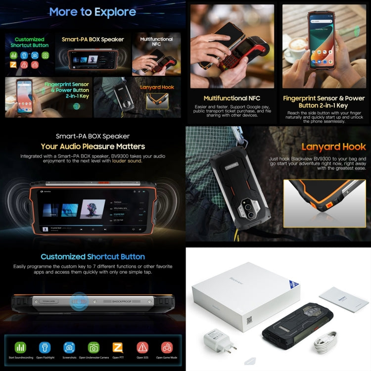 Blackview BV9300 DK042L標準版 12GB+256GB IP68/IP69K三防機, 三后攝, 側鍵指紋, 6.7英寸安卓12, MT6789V/CD G99八核, NFC OTG, 4G網絡 手電筒 全球版自帶Google Play