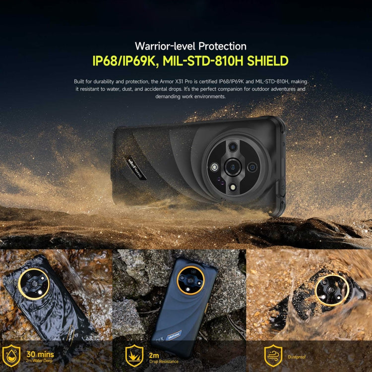 Ulefone Armor X31 Pro 5G，8GB+256GB，夜視，IP68/IP69K三防機  6.56英寸安卓14 天璣6300八核, 網絡：5G, NFC, OTG
