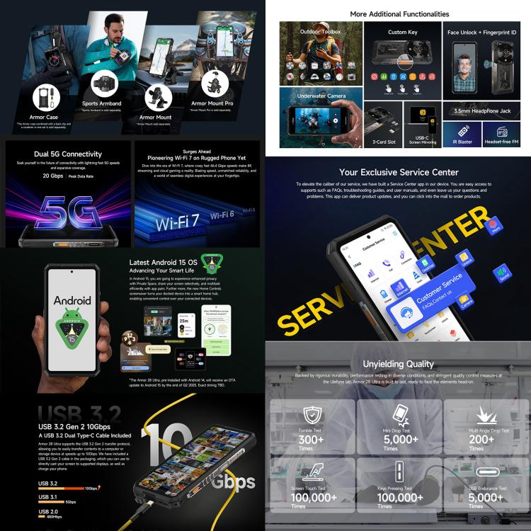 Ulefone Armor 28 Ultra三防機  16GB+1TB,  夜視，6.67英寸安卓14 天璣9300+八核, 網絡：5G, NFC