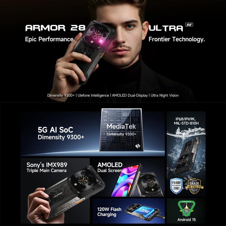 Ulefone Armor 28 Ultra三防機  16GB+1TB,  夜視，6.67英寸安卓14 天璣9300+八核, 網絡：5G, NFC
