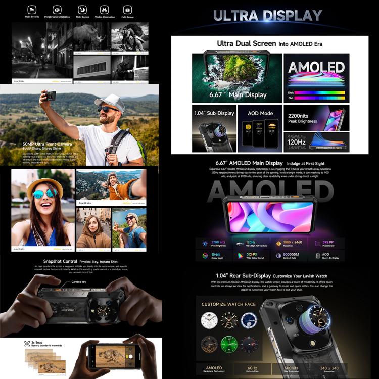 Ulefone Armor 28 Ultra三防機  16GB+1TB,  夜視，6.67英寸安卓14 天璣9300+八核, 網絡：5G, NFC