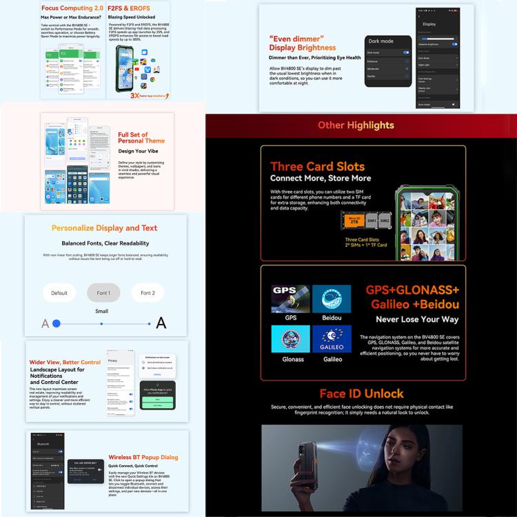 Blackview BV4800 SE三防機，4GB+64GB, 6.56英寸安卓15 UMS9320E T615四核, 網絡：4G, OTG, NFC