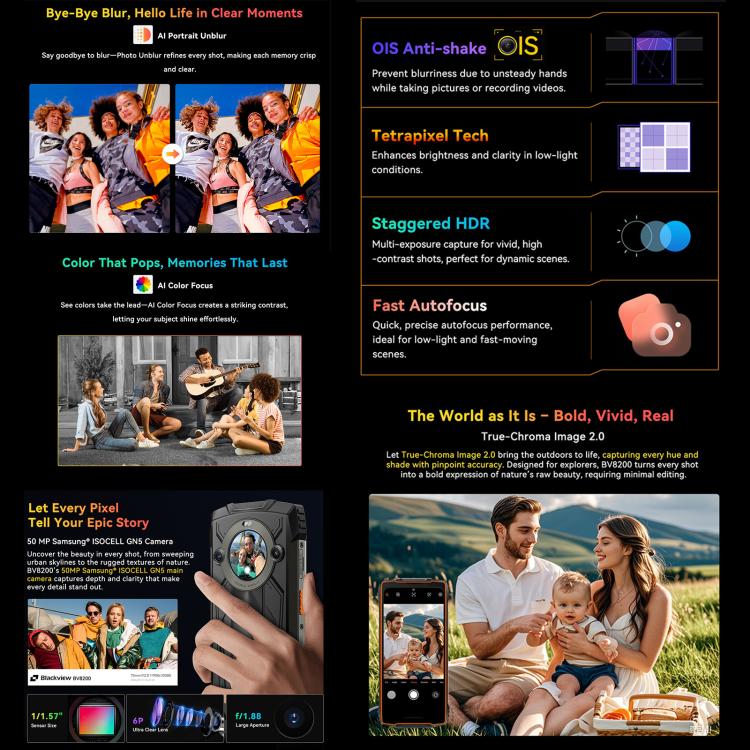 Blackview BV8200三防手機，12GB+256GB，6.5英寸 + 1.3 英寸安卓14 MediaTekHelio G100 MT8781 八核,   NFC, 4G網絡