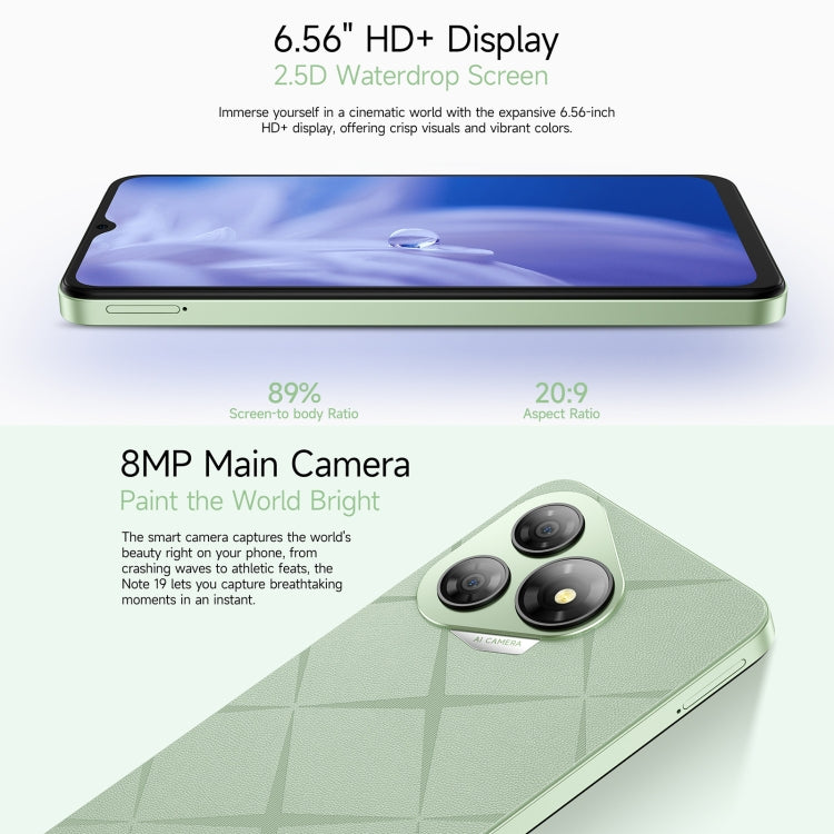 歐樂風Ulefone Note 19, 3GB+32GB, 面部/側鍵指紋 6.56寸屏安卓14 Go Unisoc T603八核, 4G網絡, 雙卡, OTG