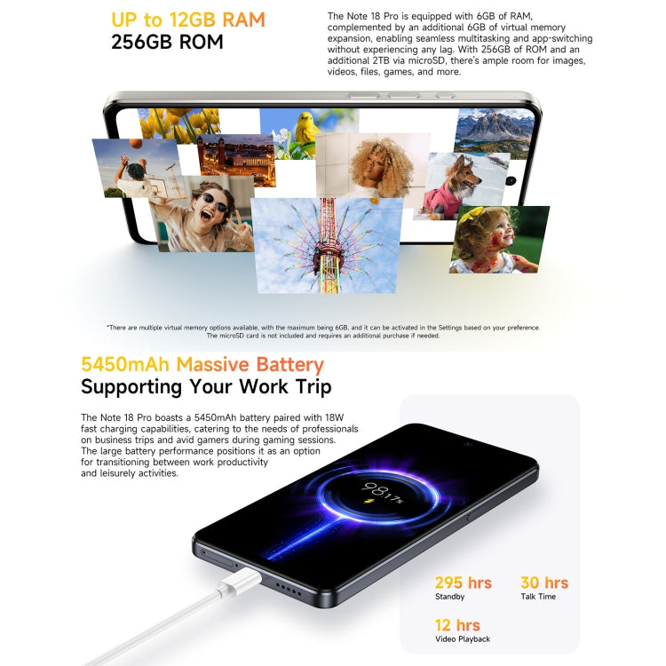 歐樂風Ulefone Note 18 Pro, 6GB+256GB, 面部/側鍵指紋 6.78寸屏安卓14 MediaTek Helio G91 MTK6769八核, 4G網絡, 雙卡, OTG, NFC