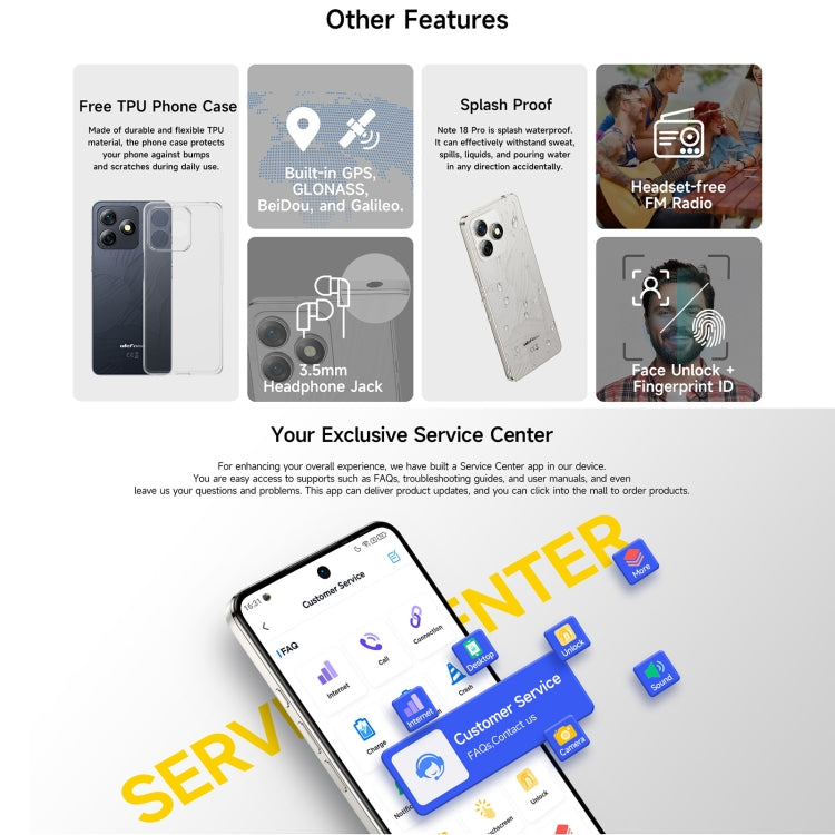 歐樂風Ulefone Note 18 Pro, 6GB+256GB, 面部/側鍵指紋 6.78寸屏安卓14 MediaTek Helio G91 MTK6769八核, 4G網絡, 雙卡, OTG, NFC