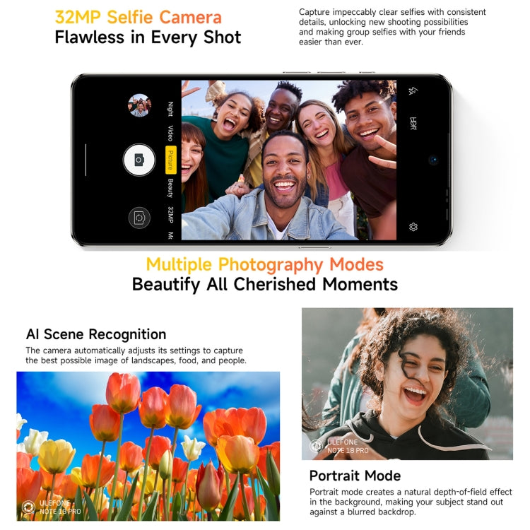 歐樂風Ulefone Note 18 Pro, 6GB+256GB, 面部/側鍵指紋 6.78寸屏安卓14 MediaTek Helio G91 MTK6769八核, 4G網絡, 雙卡, OTG, NFC