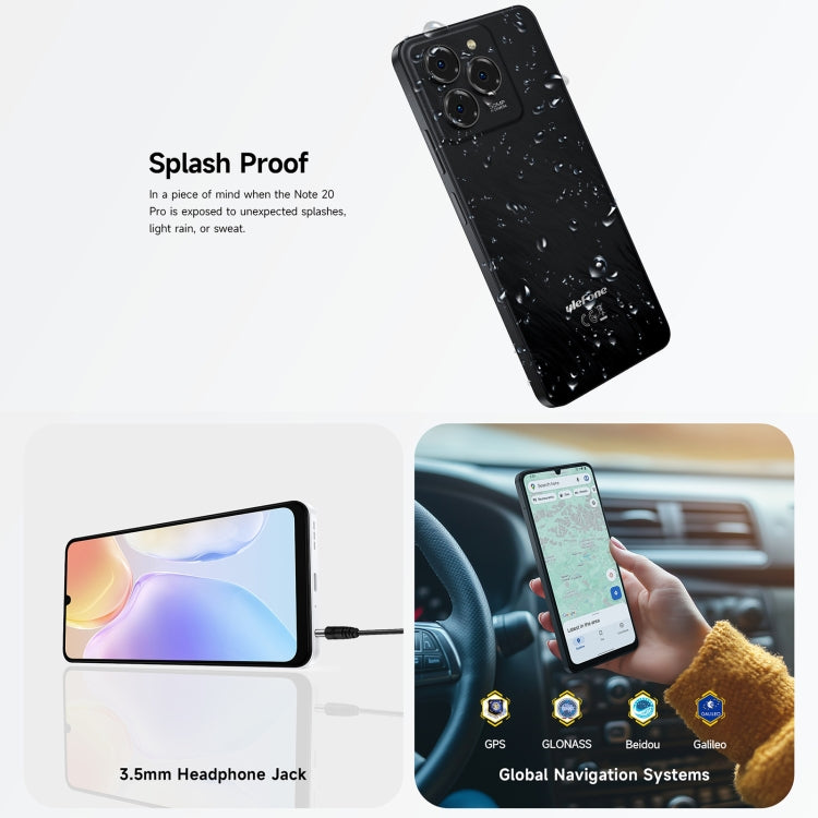 歐樂風Ulefone Note 20 Pro, 4GB+128GB, 面部/側鍵指紋 6.75寸屏安卓14 Unisoc T606八核, 4G網絡, 雙卡, OTG
