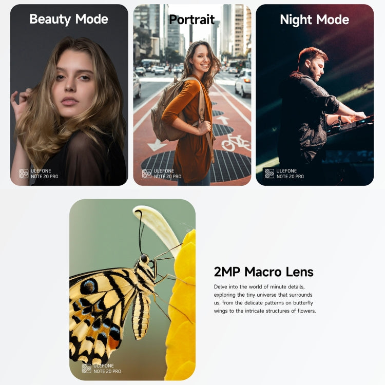 歐樂風Ulefone Note 20 Pro, 4GB+128GB, 面部/側鍵指紋 6.75寸屏安卓14 Unisoc T606八核, 4G網絡, 雙卡, OTG