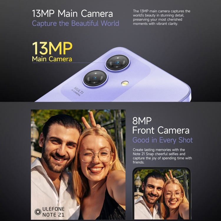 歐樂風Ulefone Note 21, 4GB+128GB, 面部/指紋識別 6.56寸屏安卓14 Unisoc T606八核, 4G網絡, 雙卡, OTG