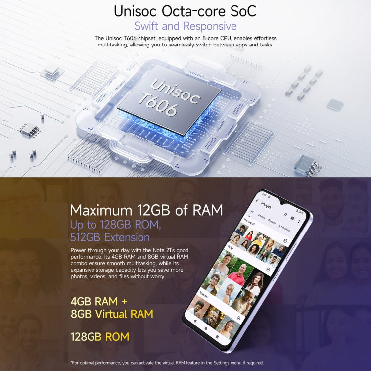 歐樂風Ulefone Note 21, 4GB+128GB, 面部/指紋識別 6.56寸屏安卓14 Unisoc T606八核, 4G網絡, 雙卡, OTG
