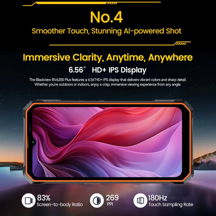 Blackview BV6200 Plus，8GB+256GB，IP68/IP69K三防機  6.56英寸安卓14 UMS9230 T606八核, 網絡：4G, OTG, NFC
