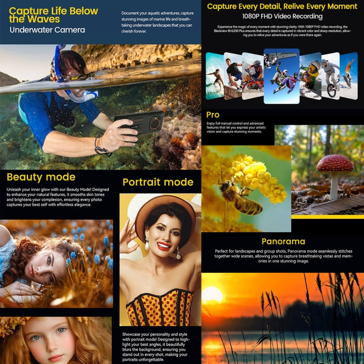 Blackview BV6200 Plus，8GB+256GB，IP68/IP69K三防機  6.56英寸安卓14 UMS9230 T606八核, 網絡：4G, OTG, NFC