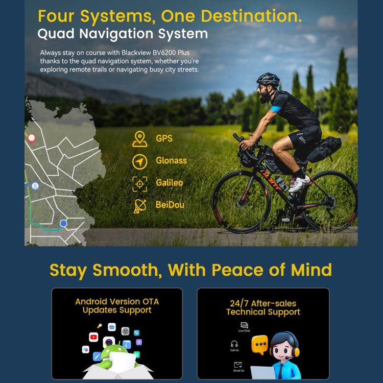 Blackview BV6200 Plus，8GB+256GB，IP68/IP69K三防機  6.56英寸安卓14 UMS9230 T606八核, 網絡：4G, OTG, NFC