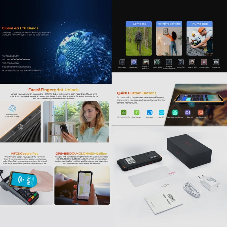 HOTWAV CYBER 13，8GB+128GB，IP68/IP69K三防機  6.6英寸安卓14.0 Unisoc T606八核, 網絡：4G, NFC, OTG