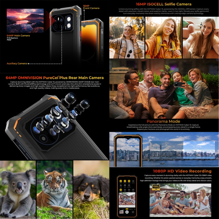 HOTWAV CYBER 13，8GB+128GB，IP68/IP69K三防機  6.6英寸安卓14.0 Unisoc T606八核, 網絡：4G, NFC, OTG