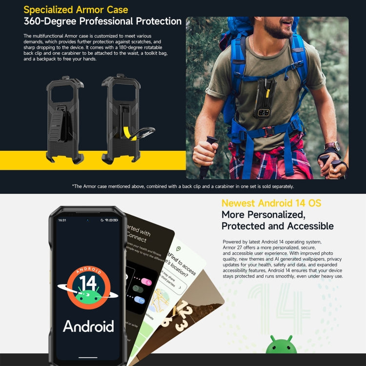 Ulefone Armor 27三防機, 12GB+256GB, 夜視，6.78英寸安卓14 MediaTek Helio G99八核, 網絡：4G, NFC, OTG