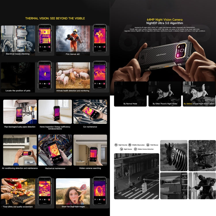 Ulefone Armor 27T三防機, 12GB+256GB, 熱像儀夜視，6.78英寸安卓14 MediaTek Helio G99八核, 網絡：4G, NFC, OTG